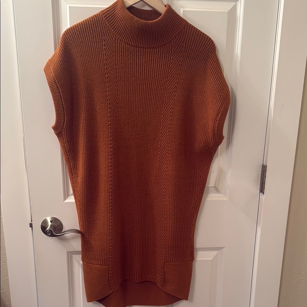 Sleeveless Turtleneck Knit Sweater in Rust